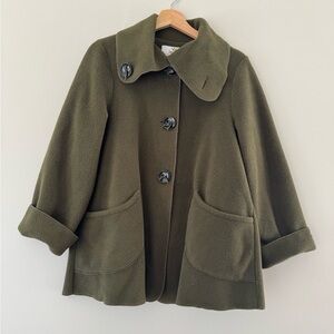 Janska Deep Green Fleece XS Jacket Big Button Pocket Holiday Christmas Coat